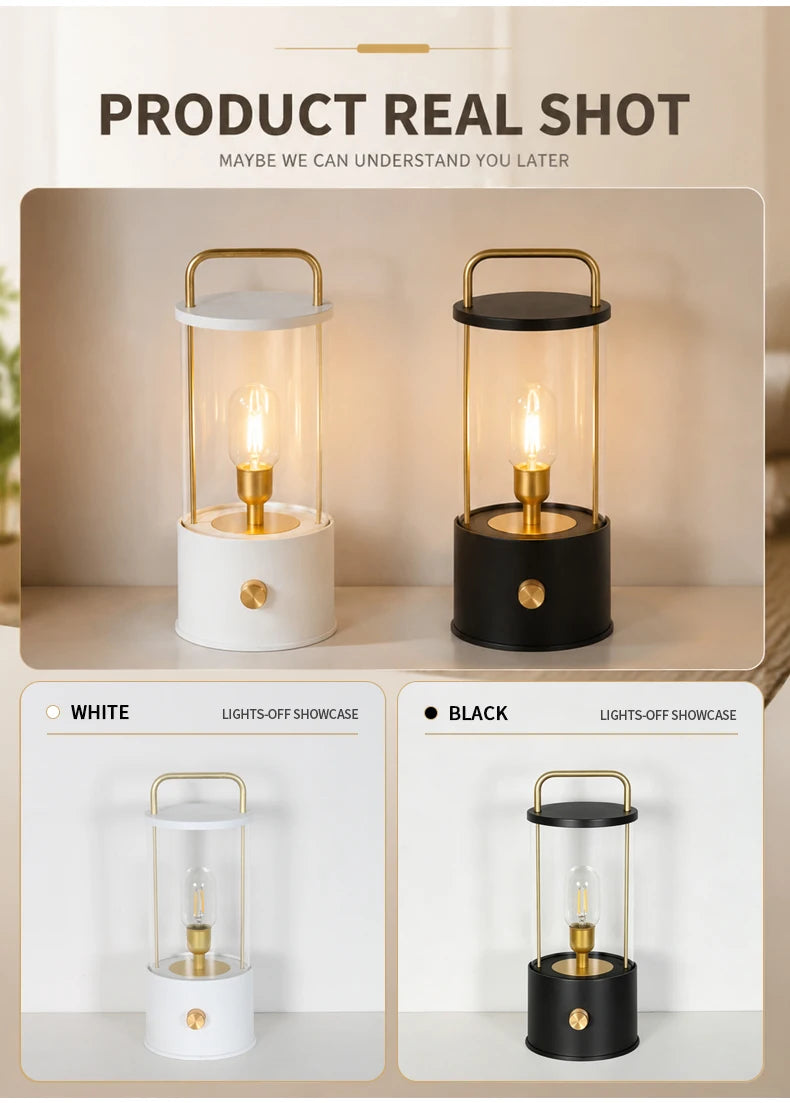 Portable Rechargeable Table Lamp with Carry Handle Stepless Dimming Reading Desk Light Bedroom Living Dining Hotel Patio Camping