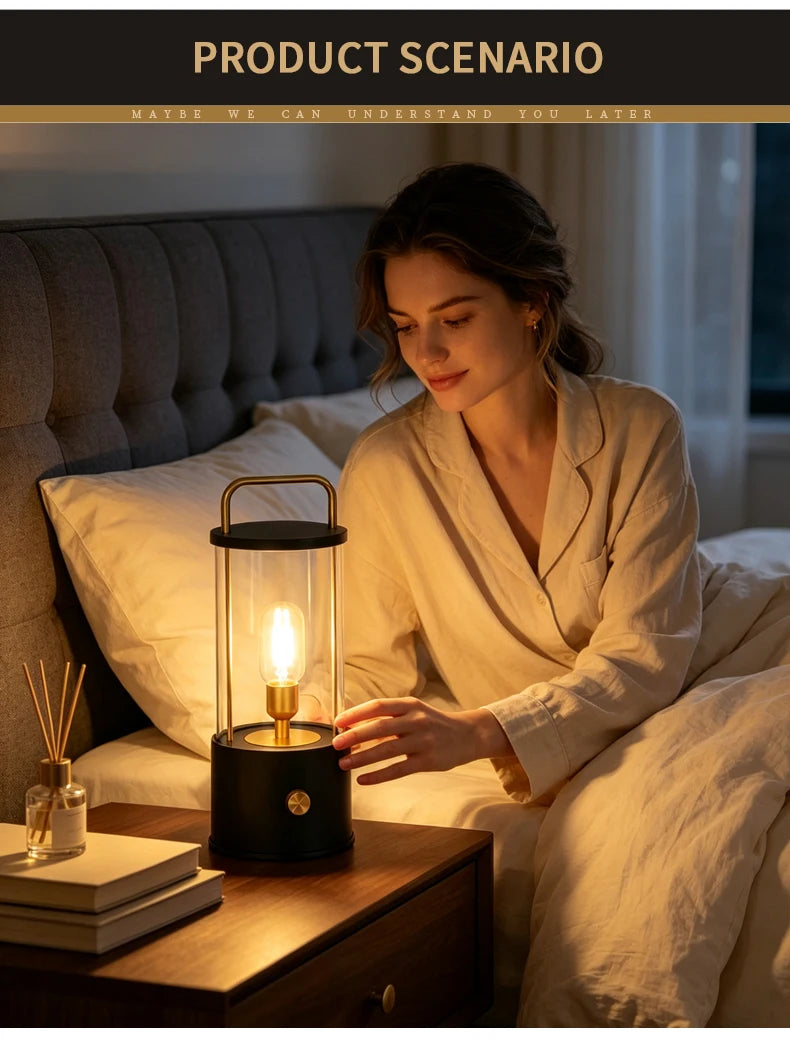 Portable Rechargeable Table Lamp with Carry Handle Stepless Dimming Reading Desk Light Bedroom Living Dining Hotel Patio Camping