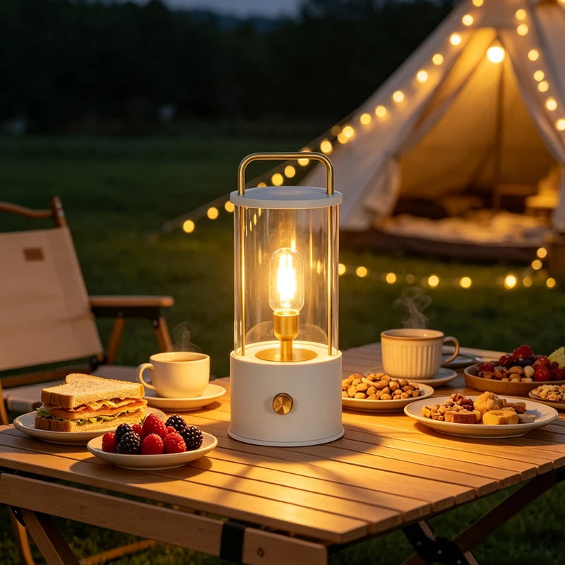 Portable Rechargeable Table Lamp with Carry Handle Stepless Dimming Reading Desk Light Bedroom Living Dining Hotel Patio Camping