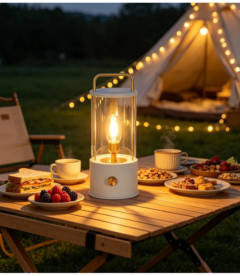 Portable Rechargeable Table Lamp with Carry Handle Stepless Dimming Reading Desk Light Bedroom Living Dining Hotel Patio Camping