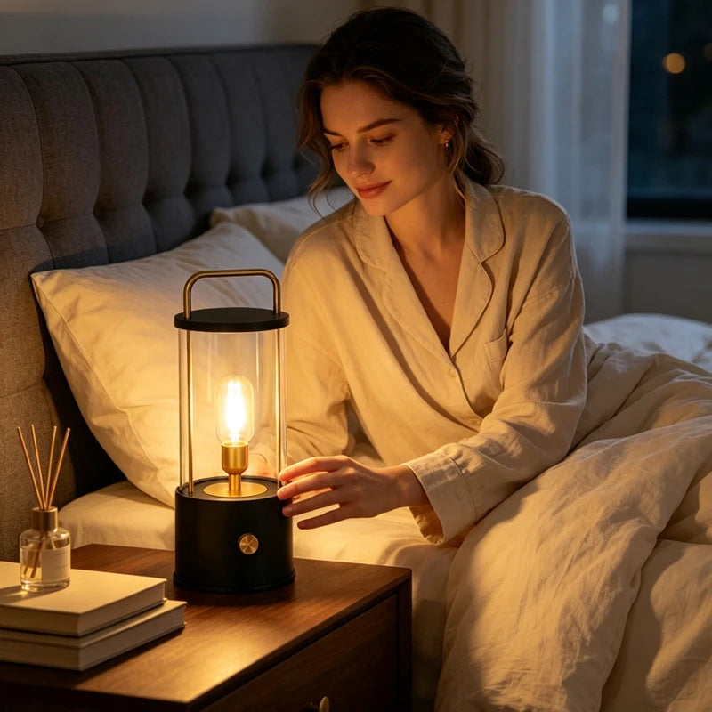 Portable Rechargeable Table Lamp with Carry Handle Stepless Dimming Reading Desk Light Bedroom Living Dining Hotel Patio Camping