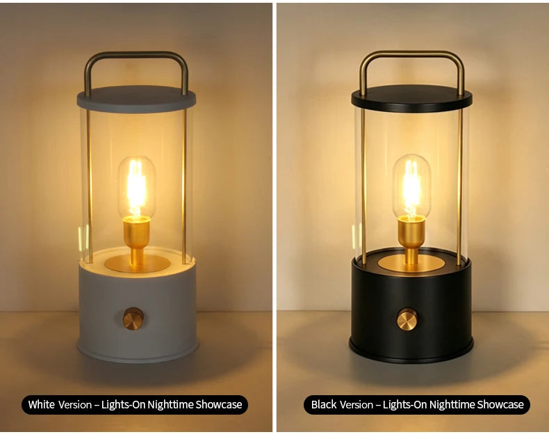 Portable Rechargeable Table Lamp with Carry Handle Stepless Dimming Reading Desk Light Bedroom Living Dining Hotel Patio Camping