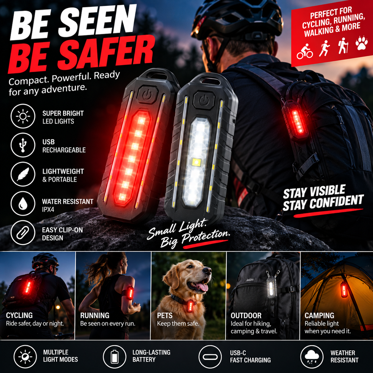 USB Rechargeable Clip-On LED Light
