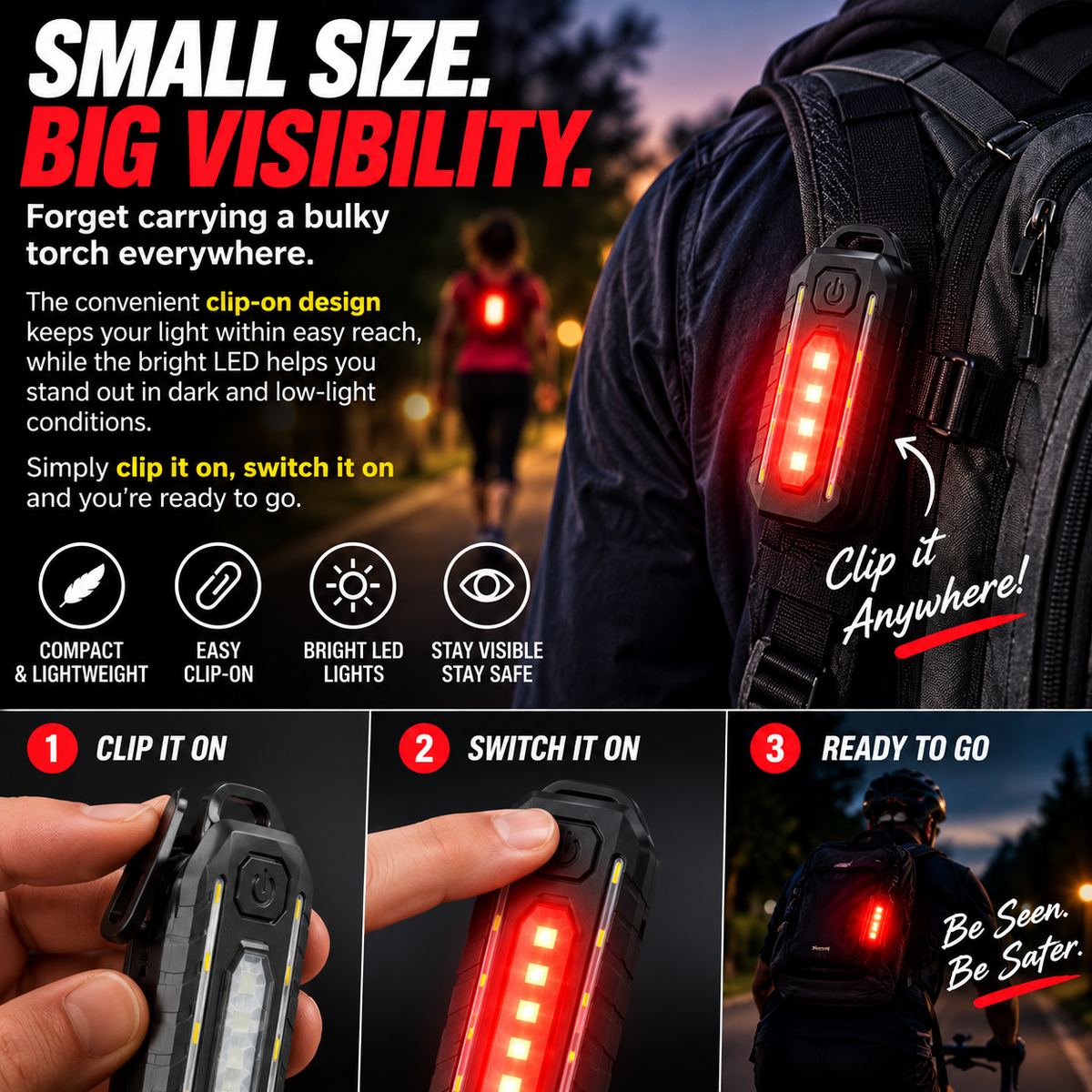 USB Rechargeable Clip-On LED Light