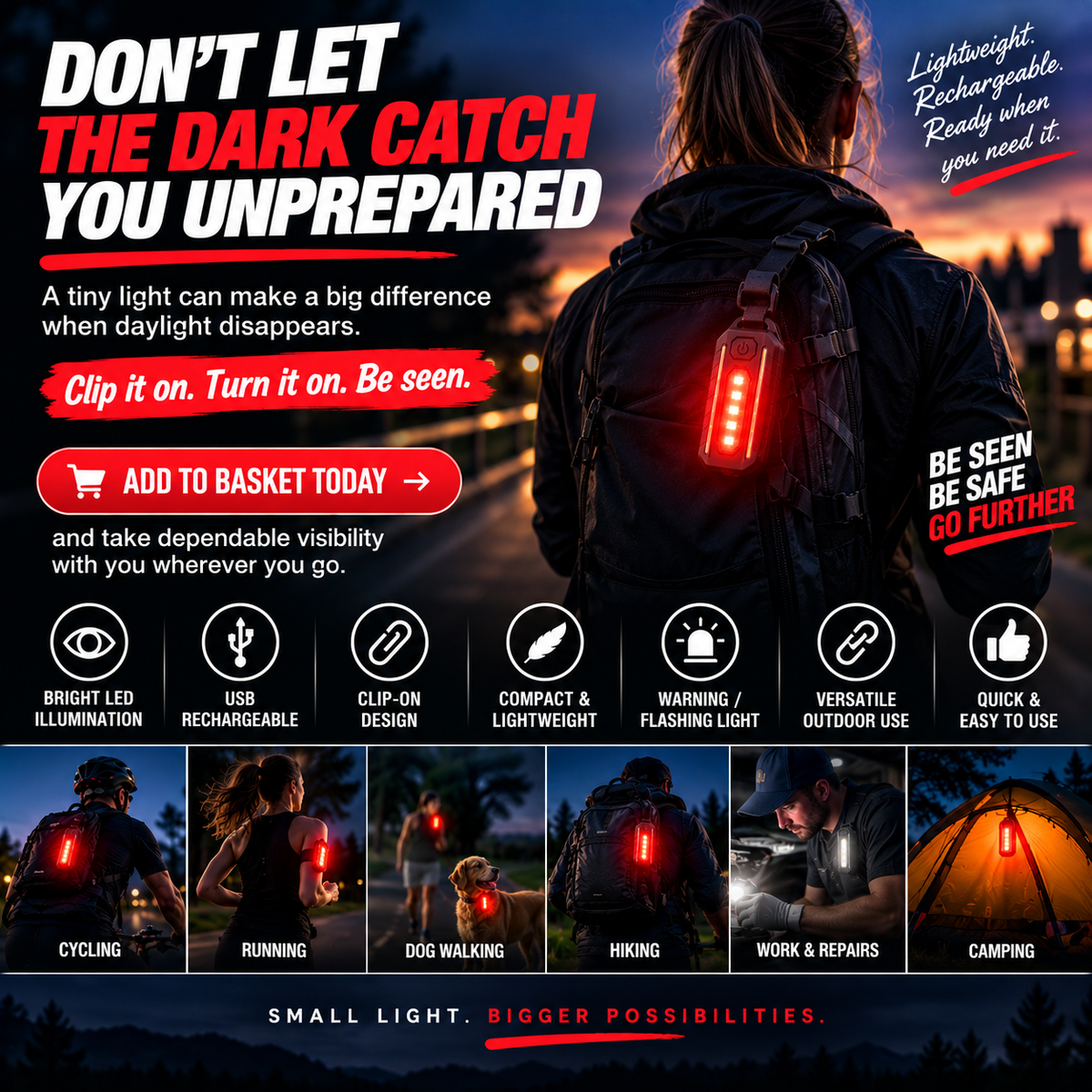 USB Rechargeable Clip-On LED Light