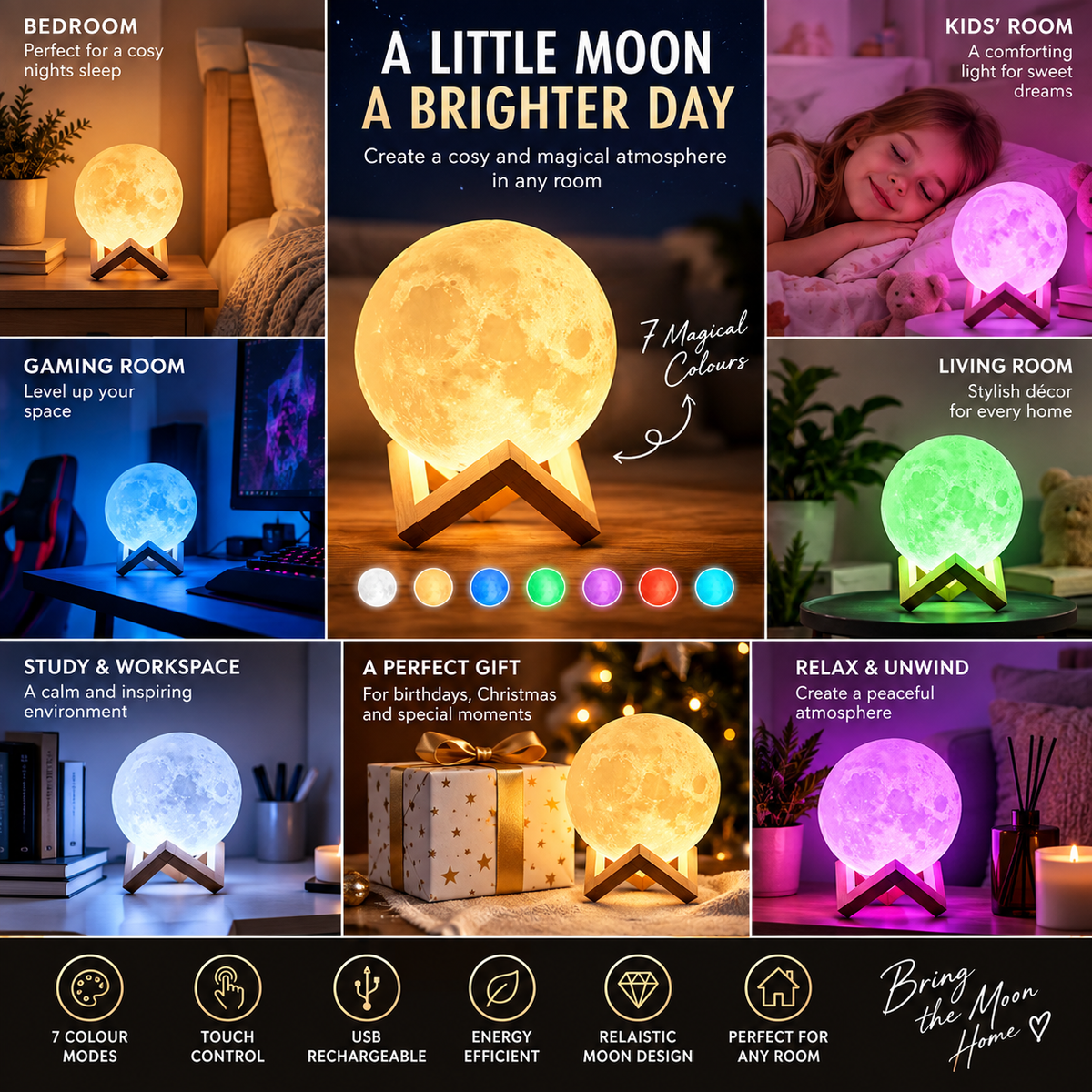 3D Moon Night Light