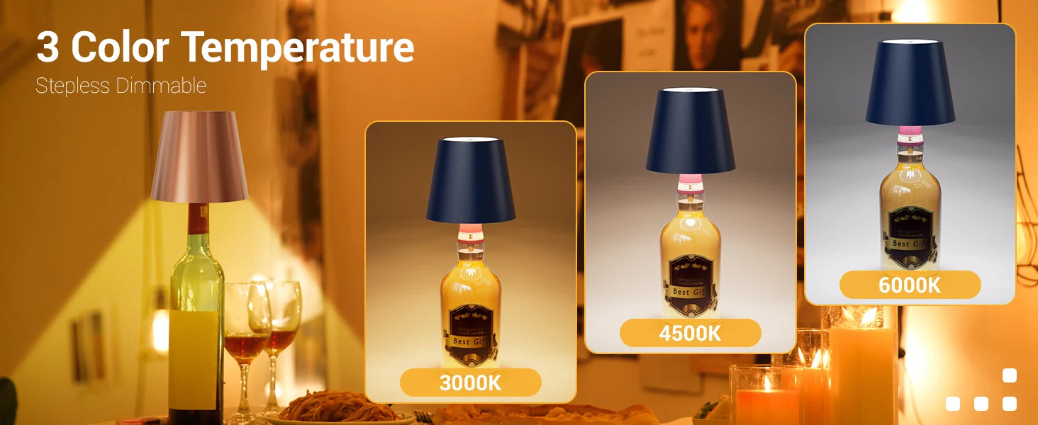 Wireless LED Bottle Lamp Rechargeable RGB Dimmable Wine Bottle Light Portable for Bar Restaurant Camping Party Decor Night Light