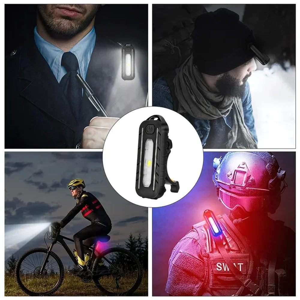 USB Recharge LED Flashlight Work Light Keychain Flashlight for Shoulder Clip Lights Warning Flashing Light Outdoor Lamp