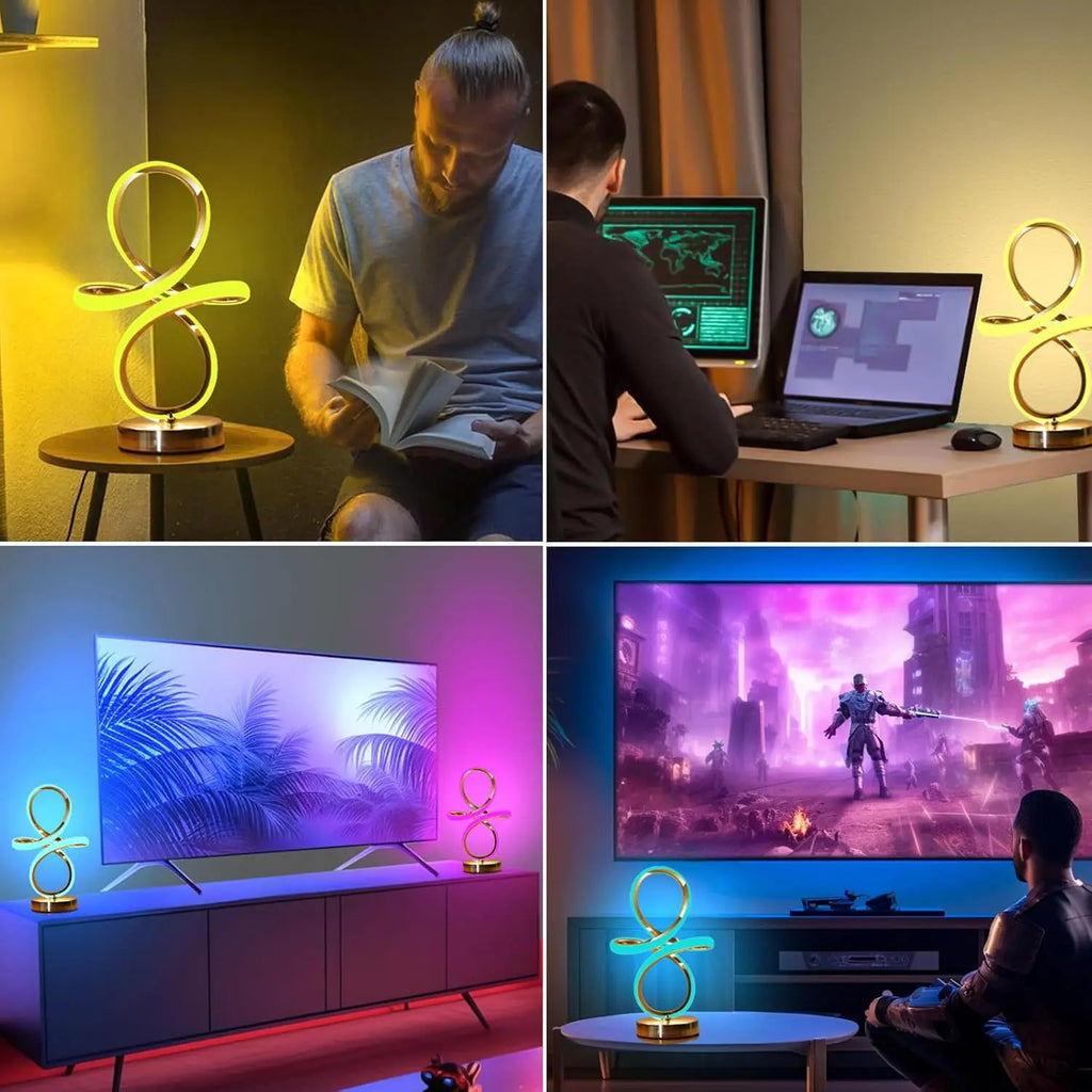 Modern LED Spiral RGB Table Lamp USB Rechargeable Desk Night Light Touch Dimmable With Remote Control For Gaming Room Decor