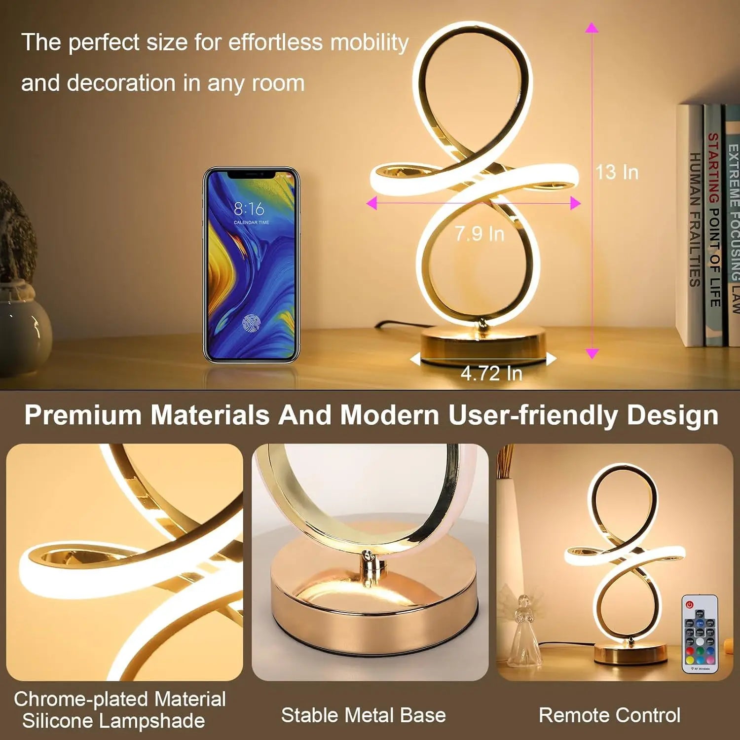 Modern LED Spiral RGB Table Lamp USB Rechargeable Desk Night Light Touch Dimmable With Remote Control For Gaming Room Decor