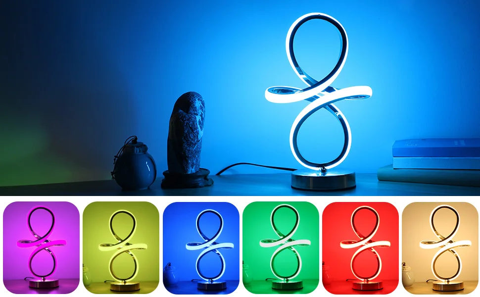 Modern LED Spiral RGB Table Lamp USB Rechargeable Desk Night Light Touch Dimmable With Remote Control For Gaming Room Decor