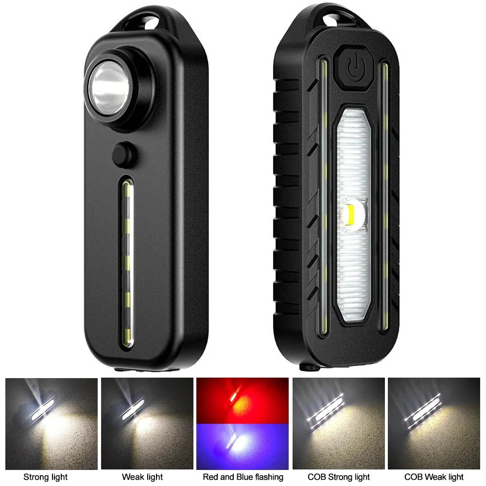 USB Recharge LED Flashlight Work Light Keychain Flashlight for Shoulder Clip Lights Warning Flashing Light Outdoor Lamp