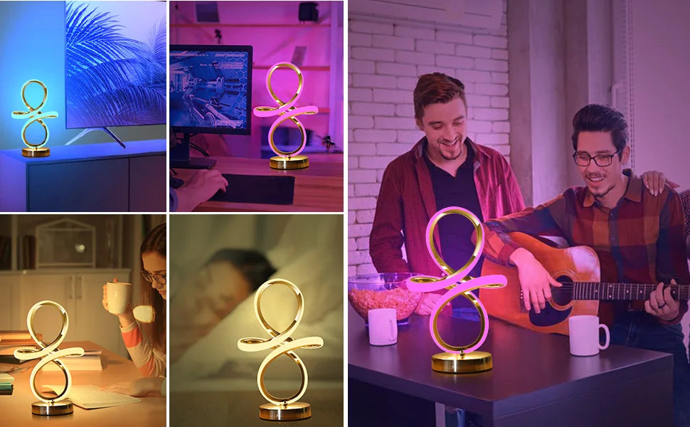 Modern LED Spiral RGB Table Lamp USB Rechargeable Desk Night Light Touch Dimmable With Remote Control For Gaming Room Decor