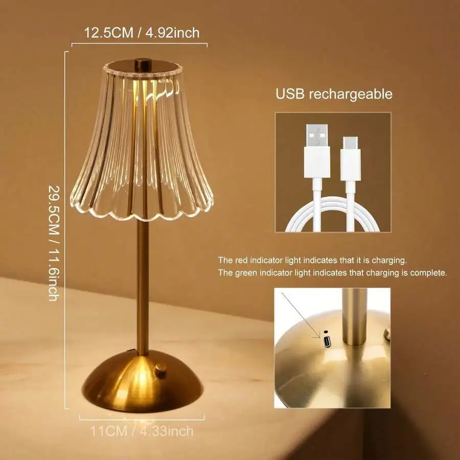 Cordless Table Lamps For Home,Table,Dining Room, Gold Rechargeable Lamps, USB Charge 12'' Tall LED Brass Portable Outdoor Indoor