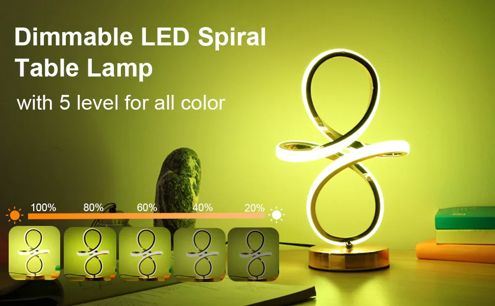 Modern LED Spiral RGB Table Lamp USB Rechargeable Desk Night Light Touch Dimmable With Remote Control For Gaming Room Decor