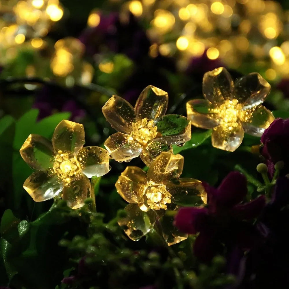 Solar Cherry Garden Blossom Flower Lights Garlands String Lights Solar Outdoor Waterproof Lawn Pathway Christmas Decoration Lamp