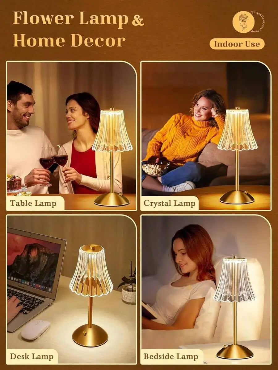 Cordless Table Lamps For Home,Table,Dining Room, Gold Rechargeable Lamps, USB Charge 12'' Tall LED Brass Portable Outdoor Indoor