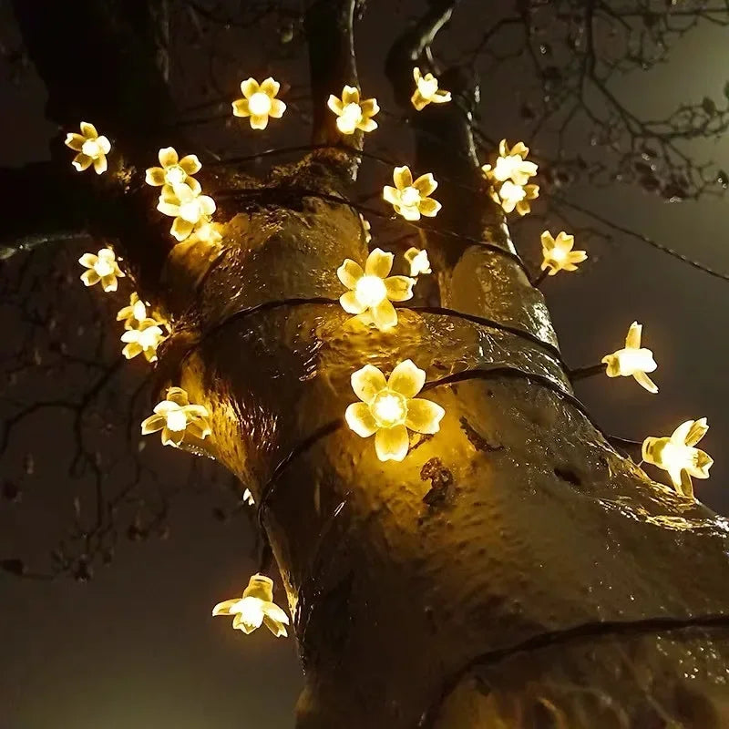 Solar Cherry Garden Blossom Flower Lights Garlands String Lights Solar Outdoor Waterproof Lawn Pathway Christmas Decoration Lamp