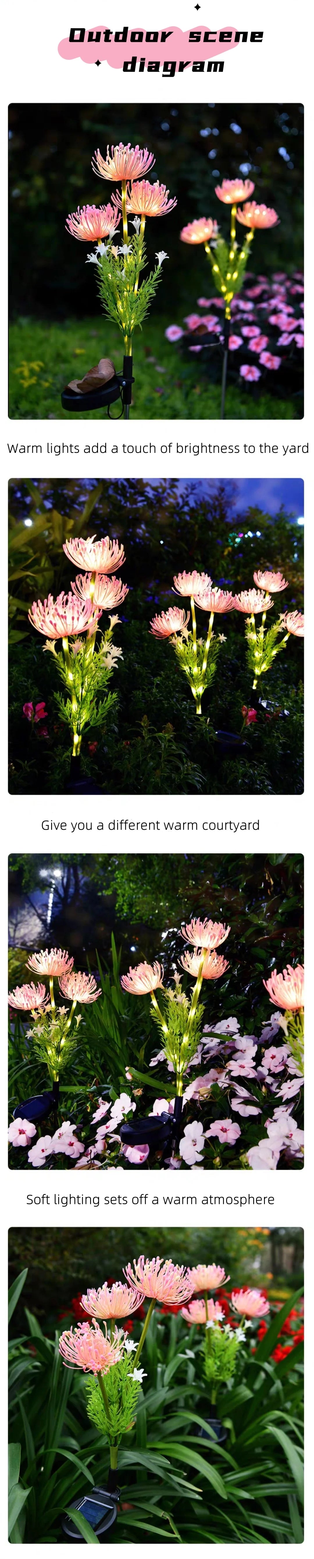 2PC Solar Powered Shore Flower Ground Plug-In Lamp, Outdoor Waterproof, Beautiful Flower Decoration, 1PC Courtyard Lawn Decorati