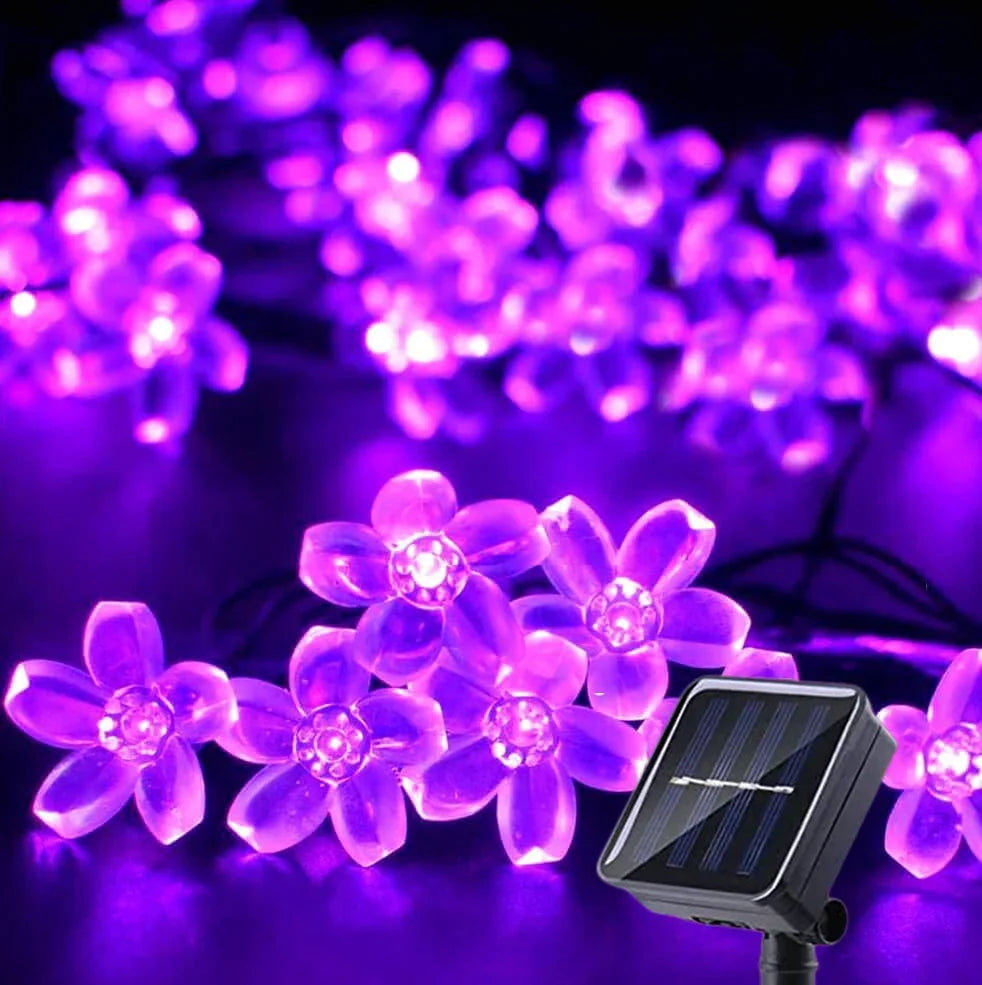Solar Cherry Garden Blossom Flower Lights Garlands String Lights Solar Outdoor Waterproof Lawn Pathway Christmas Decoration Lamp