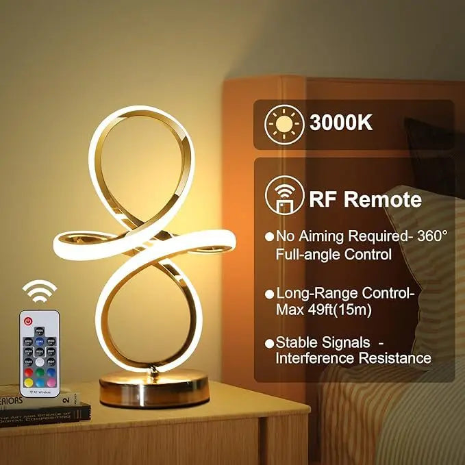 Modern LED Spiral RGB Table Lamp USB Rechargeable Desk Night Light Touch Dimmable With Remote Control For Gaming Room Decor