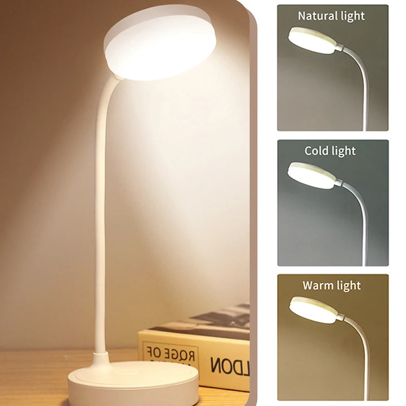 Portable LED Desk Lamp USB Plug Battery Powered Table Light Support 3 Color Stepless Dimming Eye Protection Bedroom Bedside Lamp