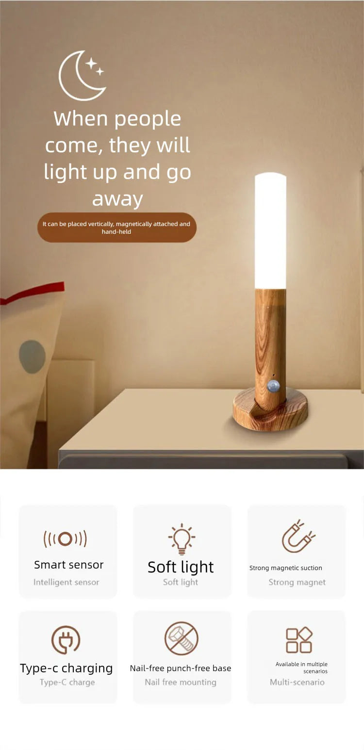 LED Night Light USB Charging Intelligent Human Induction For Bedside Cabinet Home Wardrobe Lighting Motion Sensor Light Led Lamp