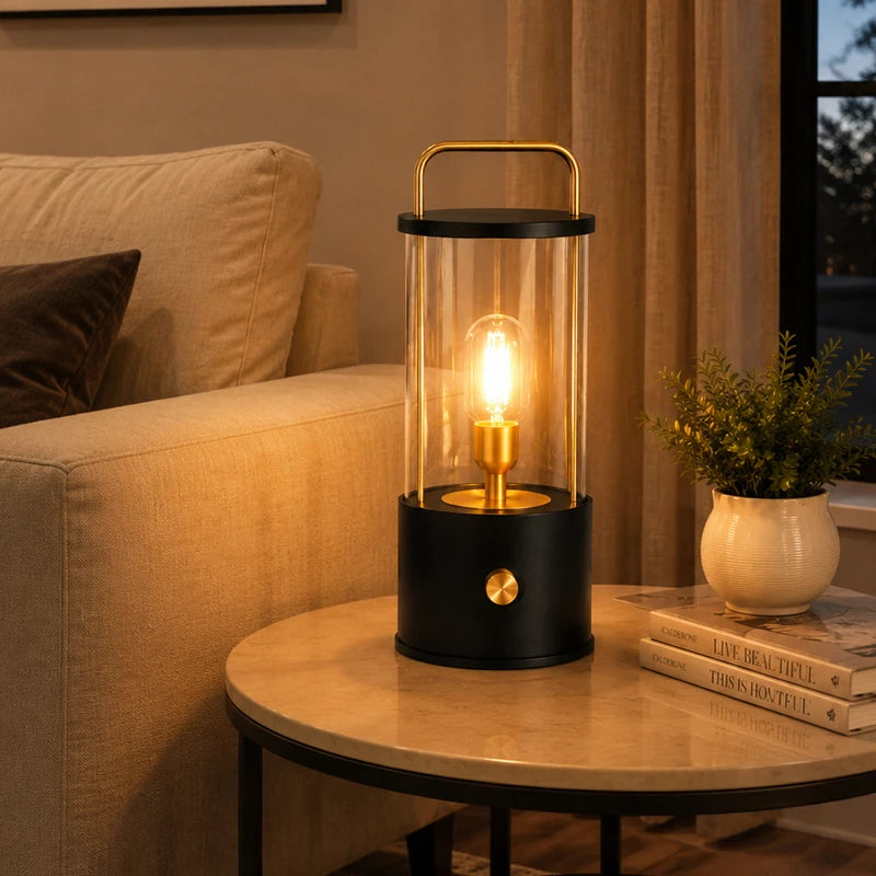 Portable Rechargeable Table Lamp with Carry Handle Stepless Dimming Reading Desk Light Bedroom Living Dining Hotel Patio Camping