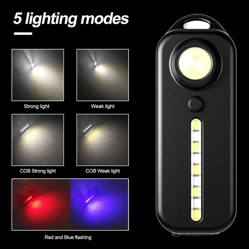 USB Recharge LED Flashlight Work Light Keychain Flashlight for Shoulder Clip Lights Warning Flashing Light Outdoor Lamp
