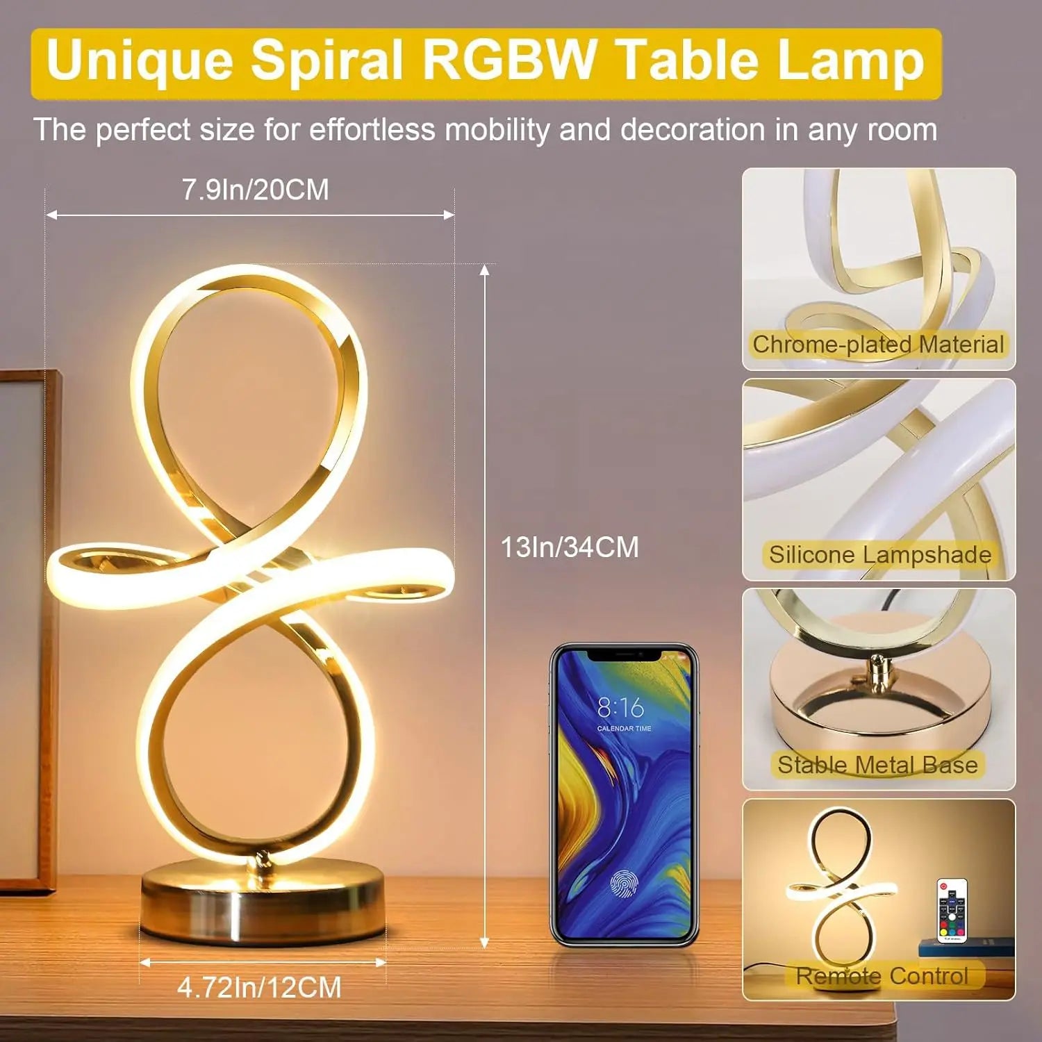 Modern LED Spiral RGB Table Lamp USB Rechargeable Desk Night Light Touch Dimmable With Remote Control For Gaming Room Decor