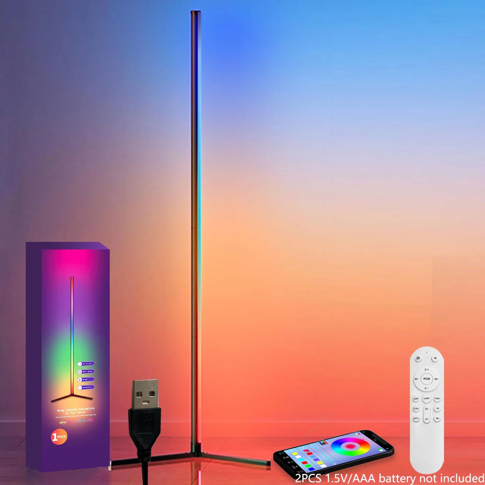 RGB Dream Color Floor Lamp with Music Sync Modern 16 Million Color Changing Standing Mood Light For Bedroom Living Room