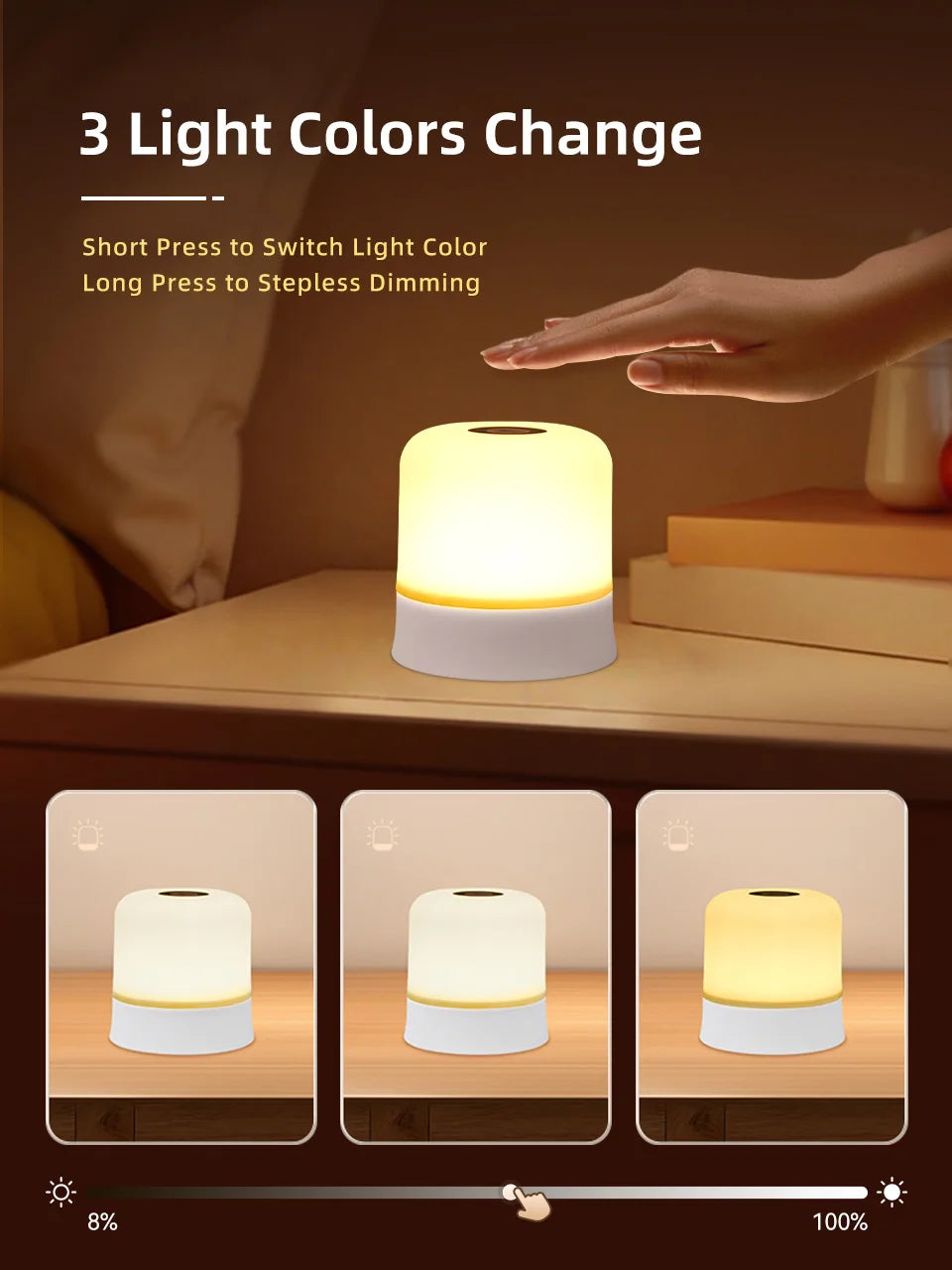 GGbingo Touch Night Light Rechargeable Remote Control Night Light RGB Dimmable Table Lamp Ambient Light for Bedroom Living Room