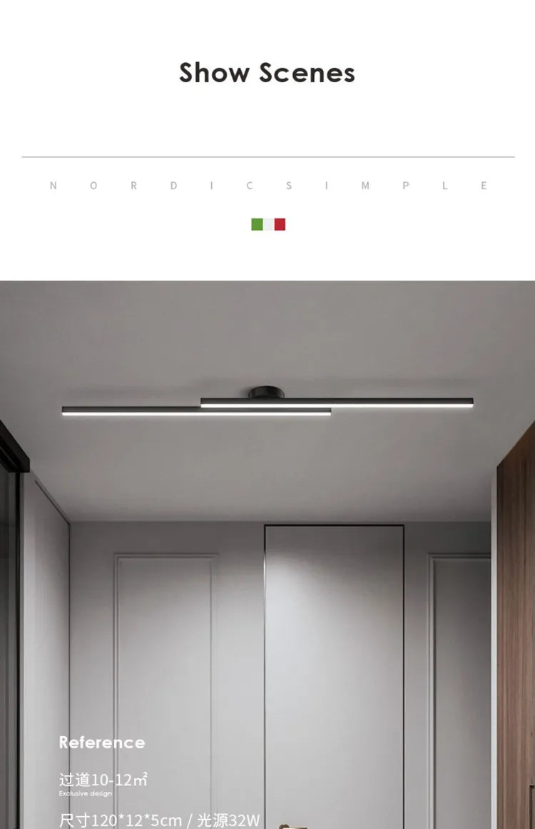 Long Aluminium LED Ceiling Light Modern Creative Design Ceiling Lamp Indoor Lighting Fixture Hallway Balcony Aisle Office Lustre