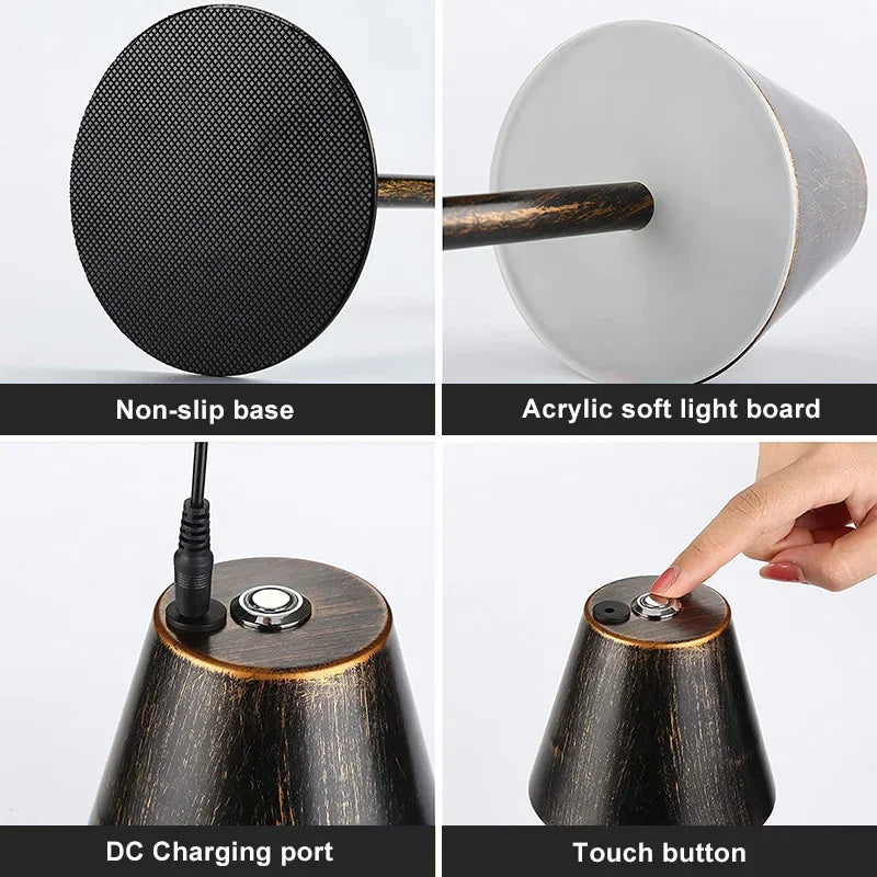 Portable Led Metal Desk Lamp Bar Retro Table Lamp With USB Rechargeable Battery Lampe Touch Dimming Eye Protection Night Lights