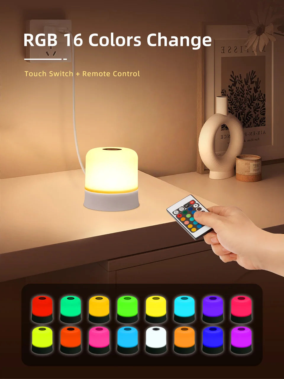 GGbingo Touch Night Light Rechargeable Remote Control Night Light RGB Dimmable Table Lamp Ambient Light for Bedroom Living Room