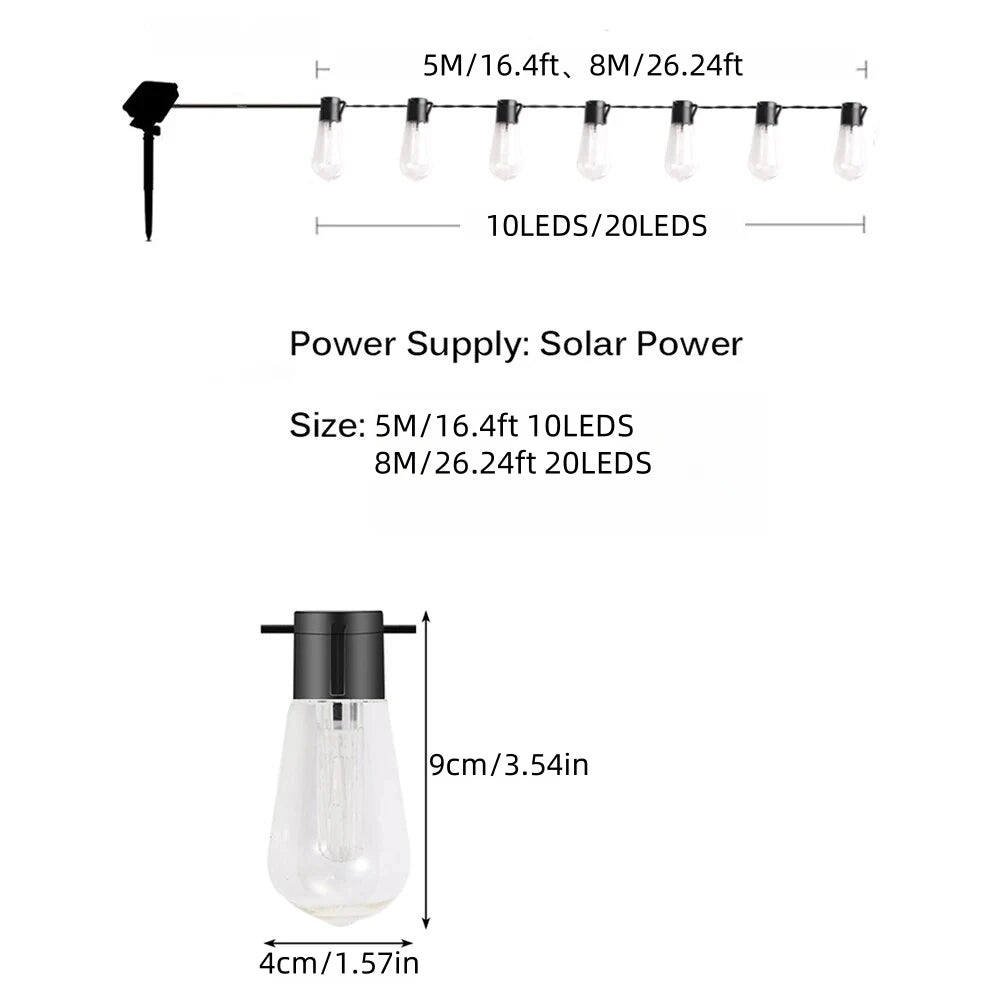 1PC Solar Bulbs String Lights,Outdoor Waterproof Garden Lamps,Garden,Terrace,Balcony,Camping,Party Retro Decoration  Fairy Lamps