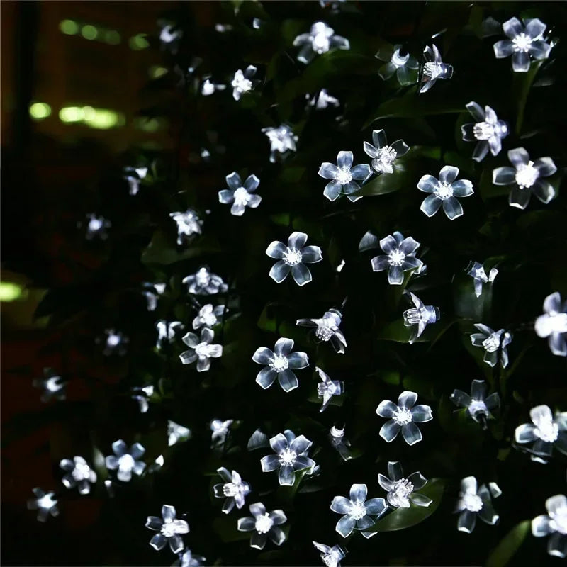 Solar Cherry Garden Blossom Flower Lights Garlands String Lights Solar Outdoor Waterproof Lawn Pathway Christmas Decoration Lamp