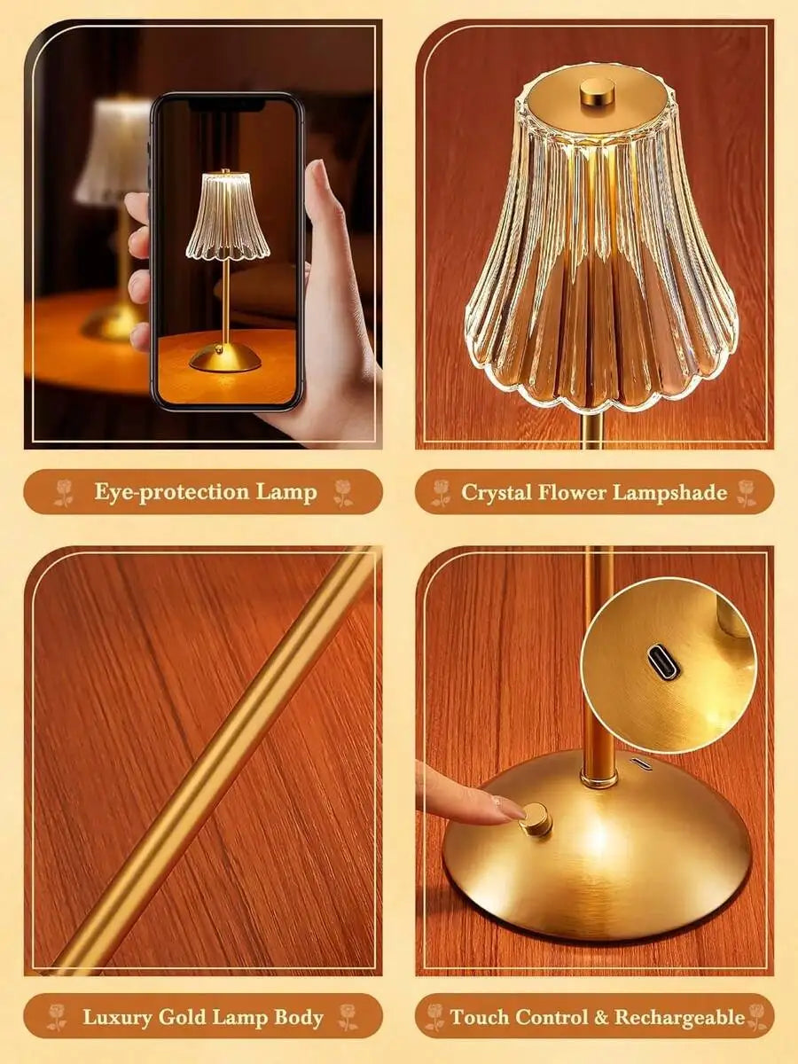 Cordless Table Lamps For Home,Table,Dining Room, Gold Rechargeable Lamps, USB Charge 12'' Tall LED Brass Portable Outdoor Indoor