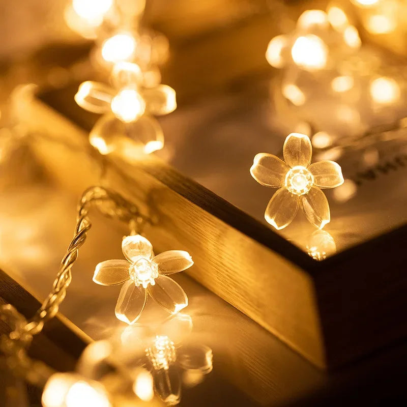 Solar Cherry Garden Blossom Flower Lights Garlands String Lights Solar Outdoor Waterproof Lawn Pathway Christmas Decoration Lamp